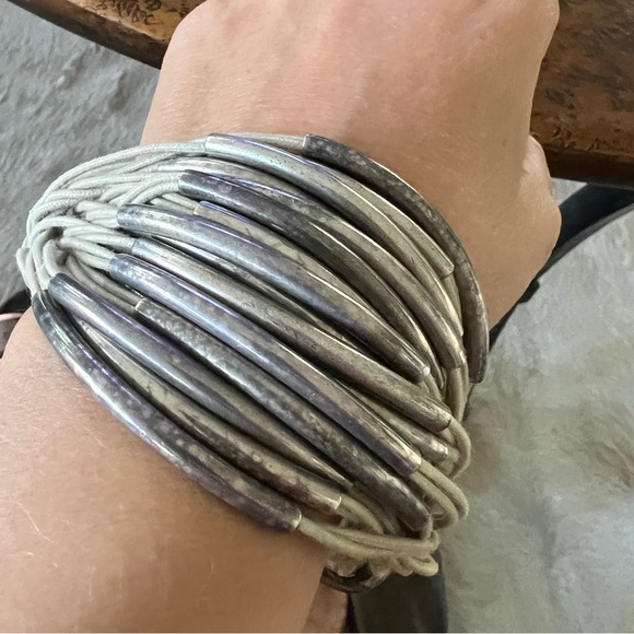 10m2 Multi-layer Multi Tube Cotton Thread & Metal Bracelet Tan & Silver S - Picture 2 of 9